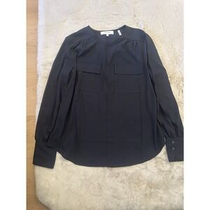 Lark & Ro Women Dark Navy Long Sleeve Blouse Size‎ M Polyester 1/2 Button Up